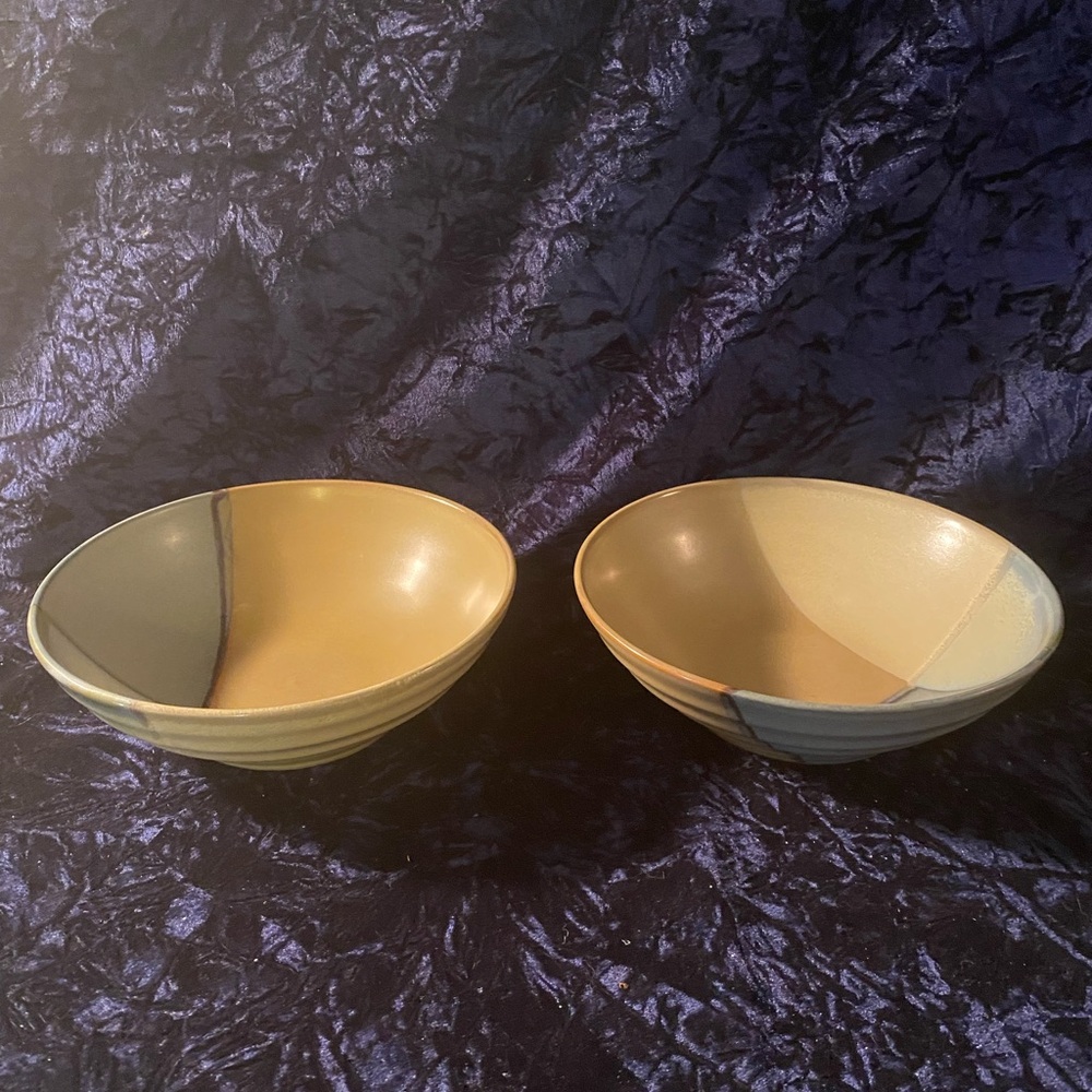 Sango Gold Dust Green Soup Cereal Bowls Green Tan Beige Brown Panel Bowls